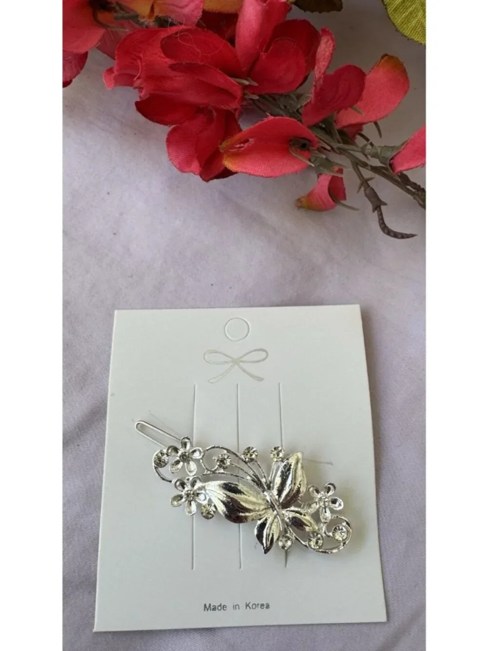 Flower Hair Clip Clamp Butterfly Flower Bling SIlver Crystal Rhinestone 2.5